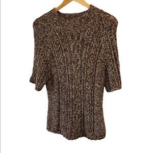 STUDIO JAX Brown Salt&Pepper Cable Knit Short Sleeve High Neck Sweater